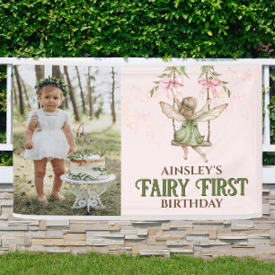 Pink Bow Fairy Erster Geburtstag Niedliches Foto V Banner