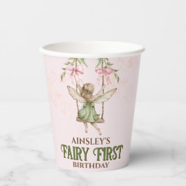 Pink Bow Fairy Erster Geburtstag Personalisiert Pappbecher