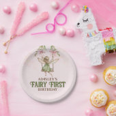 Pink Bow Fairy Erster Geburtstag Personalisiert Pappteller (Party)