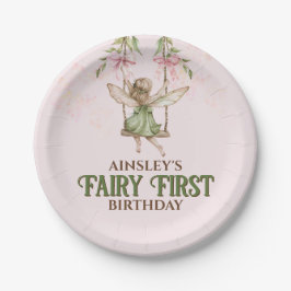 Pink Bow Fairy Erster Geburtstag Personalisiert Pappteller