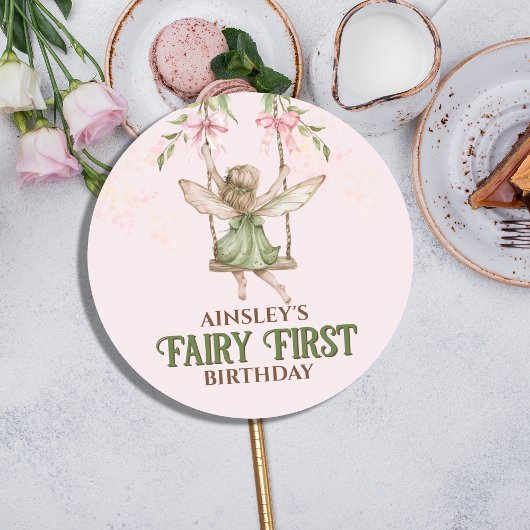 Pink Bow Fairy Erster Geburtstag Personalisiert Runder Aufkleber