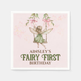 Pink Bow Fairy Erster Geburtstag Personalisiert Serviette