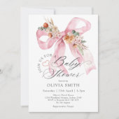 Pink Bow Fall Floral Baby Dusche Einladung (Vorderseite)