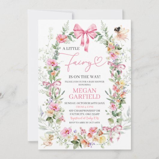 Pink Bow farbenfrohe Frühlingsblütendusche Einladung (Vorderseite)