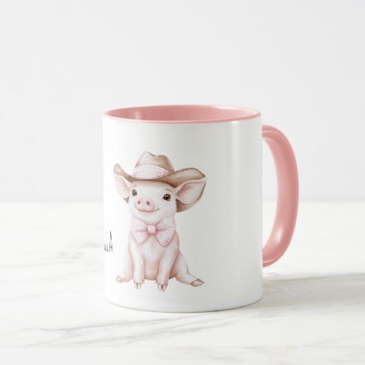 Pink Bow Farm Pig Tasse (VorderseiteRechts)