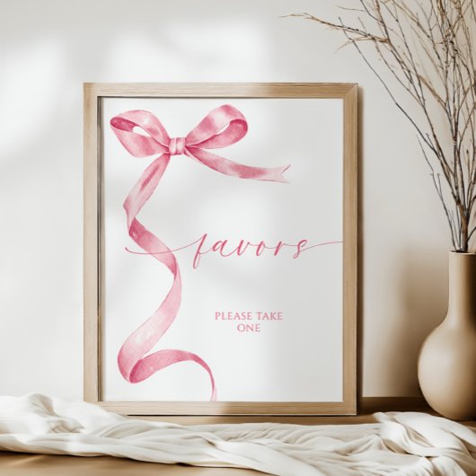 Pink Bow Favor Sign Poster