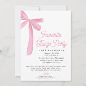 Pink Bow Favorite Things Party Gift Exchange Einladung (Vorderseite)