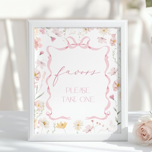 Pink Bow Favors Wildflower Baby shower Poster