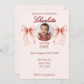 Pink Bow First Birthday! Einladung (Vorne/Hinten)