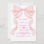Pink Bow First Birthday Invitation Einladung (Vorderseite)