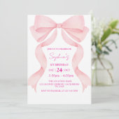Pink Bow First Birthday Invitation Einladung (Stehend Vorderseite)