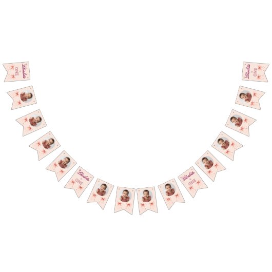 Pink Bow First Birthday! Wimpelkette (Alle)