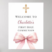 Pink bow First Holy Communion welcome Poster (Vorne)