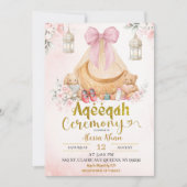 Pink Bow Floral Aqeeqah Girl Invitation Einladung (Vorderseite)