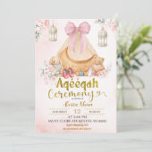 Pink Bow Floral Aqeeqah Girl Invitation Einladung (Stehend Vorderseite)
