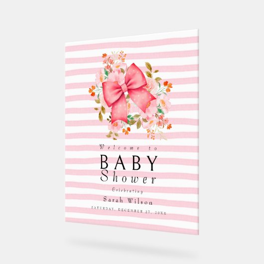 Pink Bow Floral Aquarell Babydusche Acrylschild (Winkel)