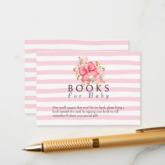 Pink Bow Floral Aquarell Babydusche Begleitkarte (Vorderseite/Rückseite Beispiel)