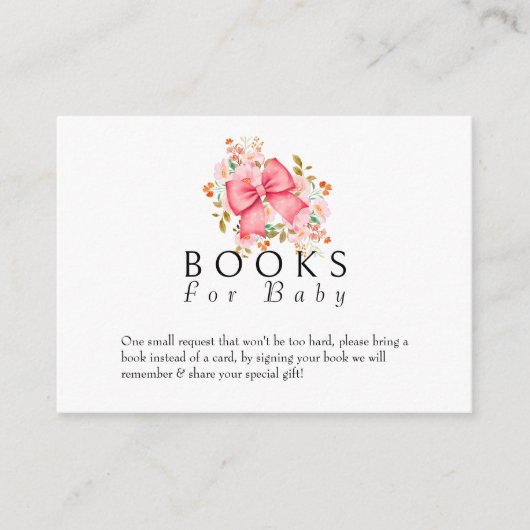 Pink Bow Floral Aquarell Babydusche Begleitkarte (Vorderseite)