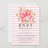 Pink Bow Floral Aquarell Babydusche Einladung (Vorderseite)