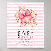 Pink Bow Floral Aquarell Babydusche Poster (Vorne)