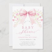Pink Bow Floral Baby Dusche Einladung (Vorderseite)