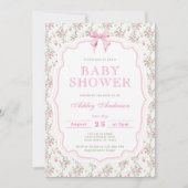 Pink Bow Floral Baby Dusche Einladung (Vorderseite)