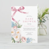 Pink Bow Floral Baby Dusche Einladung (Stehend Vorderseite)