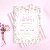 Pink Bow Floral Baby Dusche Einladung