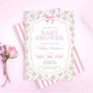 Pink Bow Floral Baby Dusche Einladung