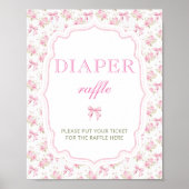 Pink Bow Floral Baby Dusche Windeln Raffle Poster (Vorne)