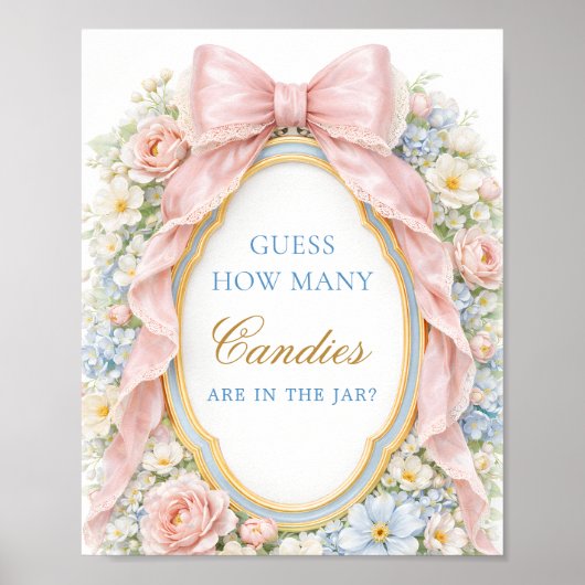 Pink Bow Floral Baby Guess How Many Candies Poster (Vorne)