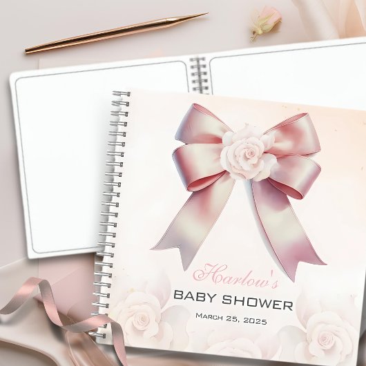 Pink Bow Floral Baby Showbook Notizblock