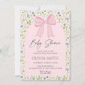 Pink Bow Floral Baby Shower Einladung (Vorderseite)
