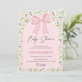 Pink Bow Floral Baby Shower Einladung (Stehend Vorderseite)