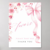 Pink Bow Floral Baby Shower Favors Table Sign Poster (Vorne)
