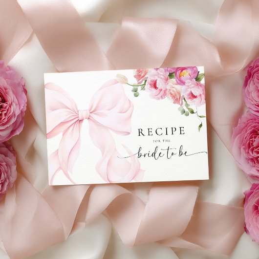 Pink Bow Floral Bridal Shower Recipe Request Begleitkarte