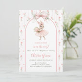Pink Bow & Floral Bunny Baby Shower  Einladung (Stehend Vorderseite)