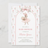 Pink Bow & Floral Bunny Baby Shower Einladung (Vorderseite)