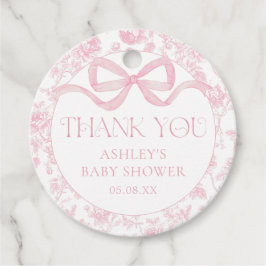 Pink Bow Floral Chinoiserie Baby Shower Fevor Tags Geschenkanhänger