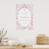 Pink Bow Floral Chinoiserie Baptism Welcome Sign Poster (Küche)