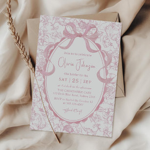 Pink Bow Floral Chinoiserie Brautparty Einladung