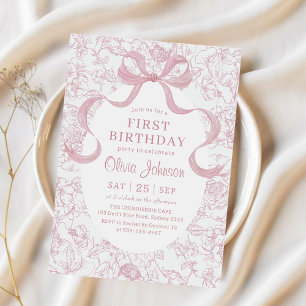 Pink Bow Floral Chinoiserie Brautparty Einladung