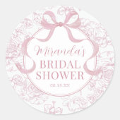 Pink Bow Floral Chinoiserie Brautparty Sticker (Vorderseite)