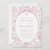 Pink Bow Floral Chinoiserie Taufen Einladung (Vorderseite)