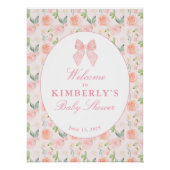 Pink Bow Floral Coquette Babydusche Begrüßungszeic Poster (Vorderseite)