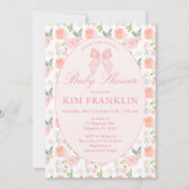 Pink Bow Floral Coquette Gingham Girl Babydusche Einladung (Vorderseite)