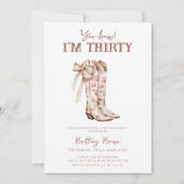 Pink Bow Floral Cowboy Boots Western 30. Geburtsta Einladung (Vorderseite)