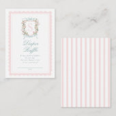 Pink Bow Floral Crest Diaper Raffle Ticket Begleitkarte (Vorne/Hinten)