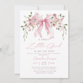 Pink Bow Floral Girl Baby Shower Einladung (Vorderseite)