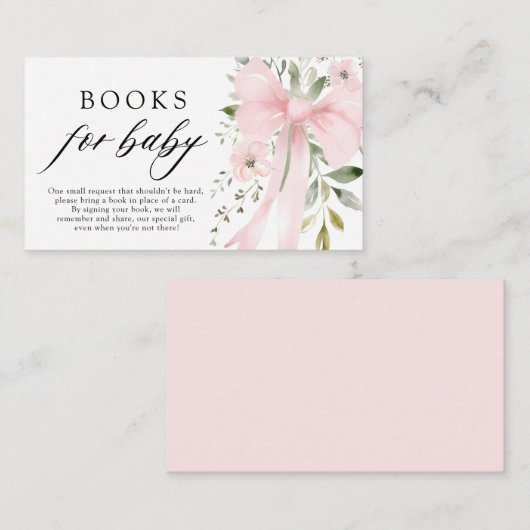 Pink Bow Floral Girl Babydusche Bücher für Baby Begleitkarte (Vorne/Hinten)